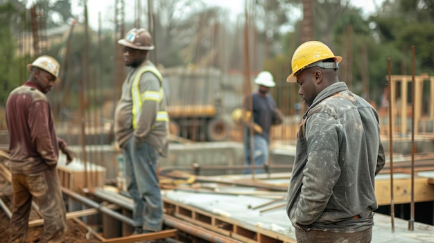 Un equipo multicultural de profesionales que trabajan en un sitio de construcción