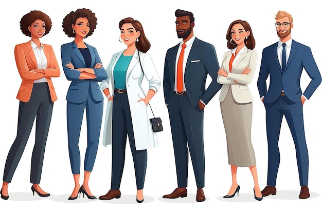 Equipo multinacional de negocios Ilustración vectorial de diversos hombres y mujeres de dibujos animados de varias razas