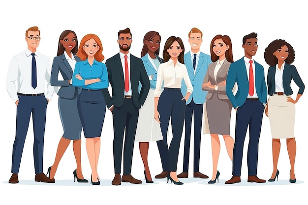 Foto equipo multinacional de negocios ilustración vectorial de diversos hombres y mujeres de dibujos animados de varias razas