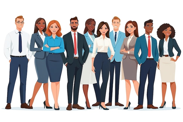 Equipo multinacional de negocios Ilustración vectorial de diversos hombres y mujeres de dibujos animados de varias razas