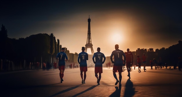 Foto equipo nacional de jugadores en parís en los juegos olímpicos de 2024 atletas en la torre eiffel