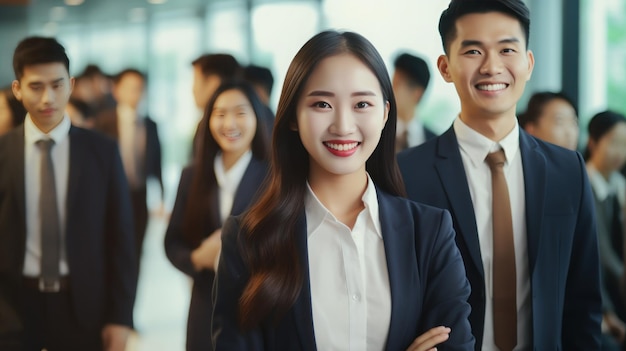 Equipo de negocios asiáticos trabajando felices juntos