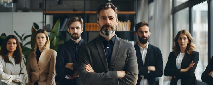 Equipo de negocios confiado en un entorno de oficina moderno