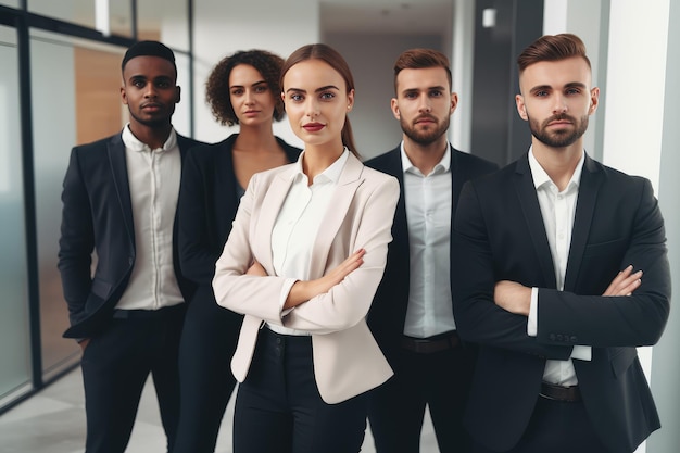 equipo de negocios confiado posando con su líder