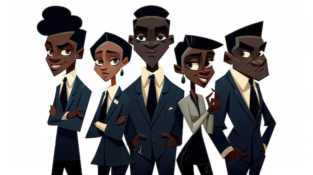 Equipo de negocios de dibujos animados negros dinámicos en acción