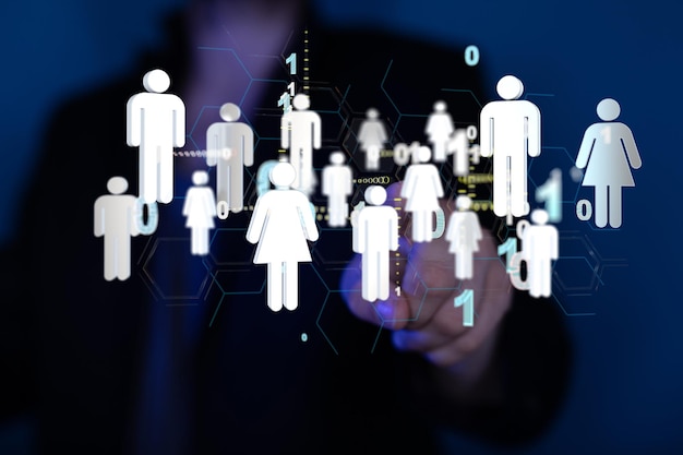 Un equipo de negocios diverso éxito, iconos de la red