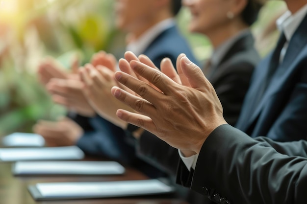 El equipo de negocios exitoso aplaude después de una presentación exitosa