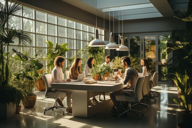 Equipo de negocios multirracial en una reunión en una oficina moderna y luminosa