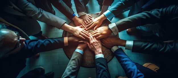 Foto equipo de negocios poniendo sus manos juntas vista superior