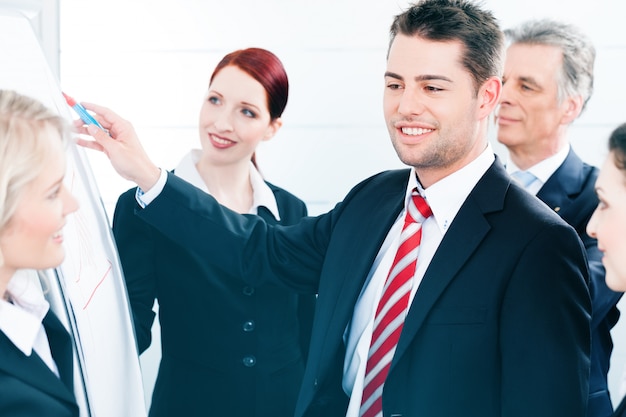 Equipo de negocios con presentación líder en oficina