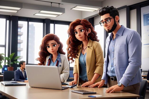 Foto un equipo de negocios trabajando en una computadora portátil. tres personas llevan ropa casual.