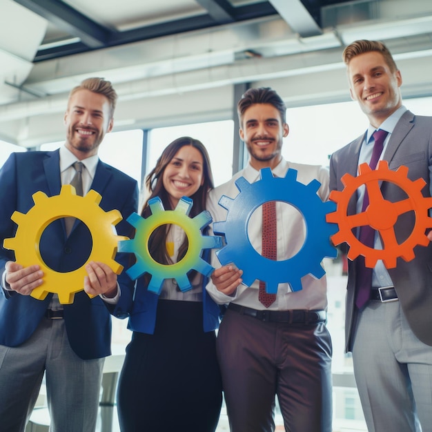 Foto equipo de negocios trabajar juntos y combinar piezas de engranajes asociación y concepto de integración