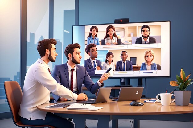 Foto equipo de negocios en videoconferencia durante una reunión en línea