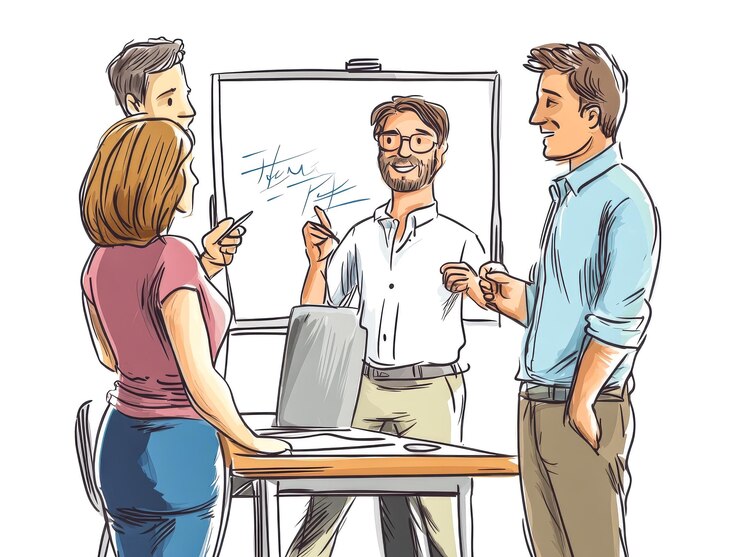 Equipo participando en un taller colaborativo con notas