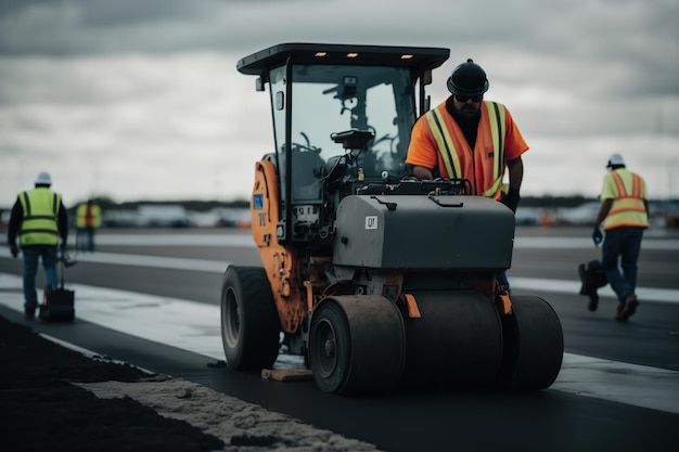 Equipo de pavimentación trabajando en la carretera Ilustración generativa de IA