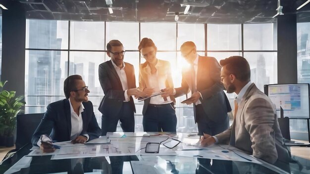 Equipo de personas de negocios que trabajan juntos en la sala de reuniones oficina trabajo en equipo cuadros de fondo y g