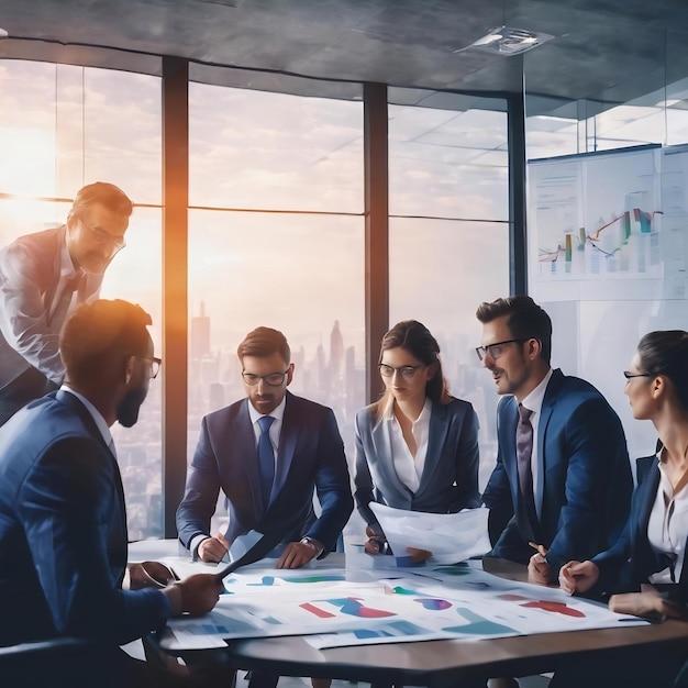 Equipo de personas de negocios que trabajan juntos en la sala de reuniones oficina trabajo en equipo cuadros de fondo y g