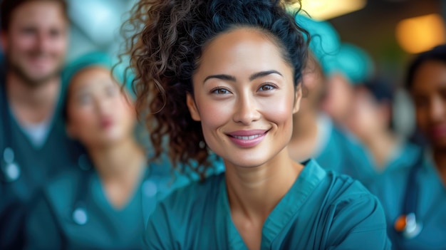 Foto un equipo de profesionales de la salud confiado en el hospital