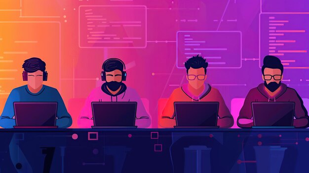 Equipo de programadores que trabajan en el código
