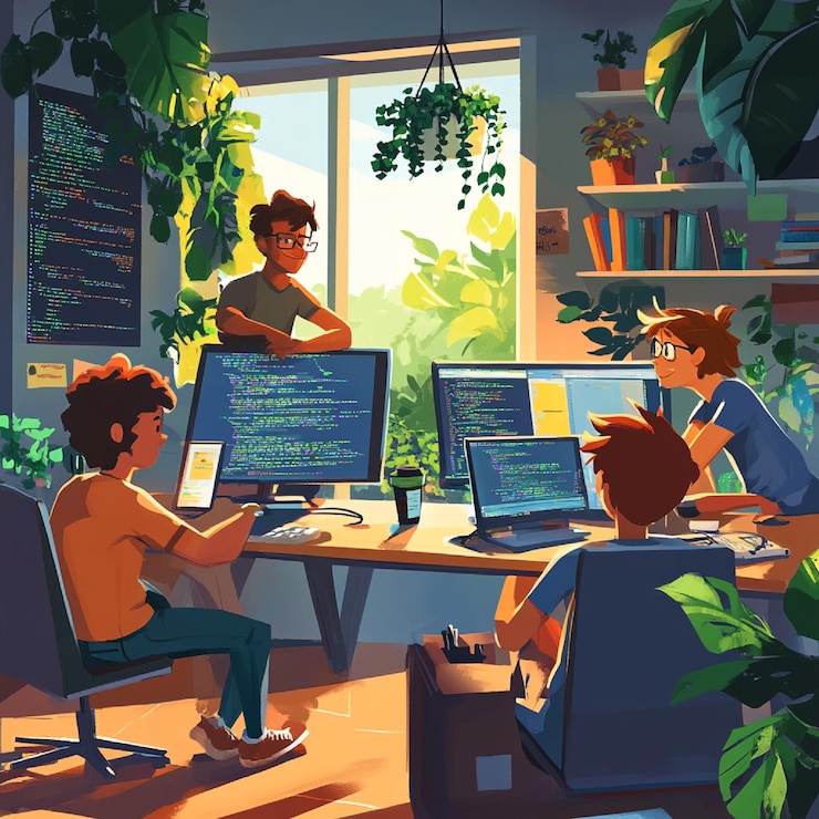 Foto un equipo de programadores que trabajan juntos en un proyecto de software de código abierto2
