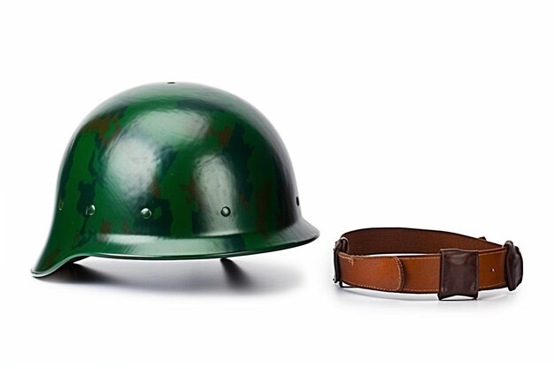 Foto equipo de protección de guerra y concepto de uniforme de camuflaje de soldado con casco militar verde moderno