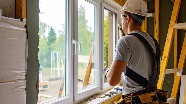 Equipo de renovación instalando energía eficiente Edificio verde instalación ecológica sostenibilidad mejora del hogar contratista de mano de obra calificada generado por IA