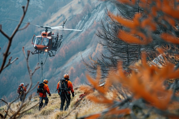 El equipo de rescate de montaña lleva a cabo la operación con la asistencia de helicópteros