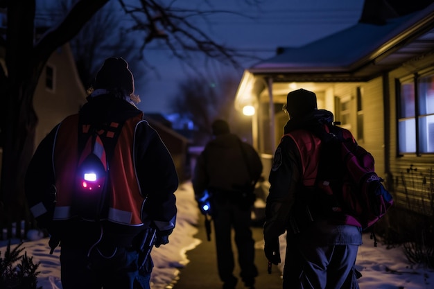 Foto equipo de respuesta de emergencia nocturna en acción