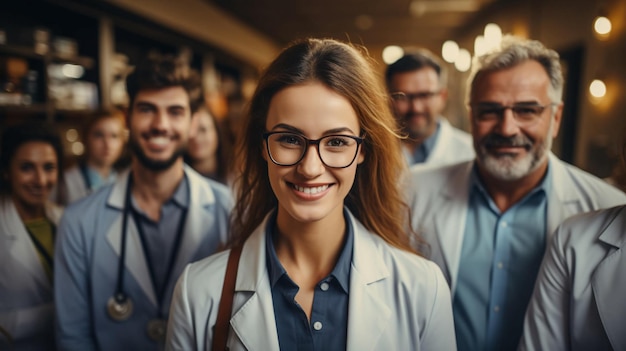 Equipo de trabajadores médicos médicos sonriendo en el concepto de medicina y atención médica del hospital