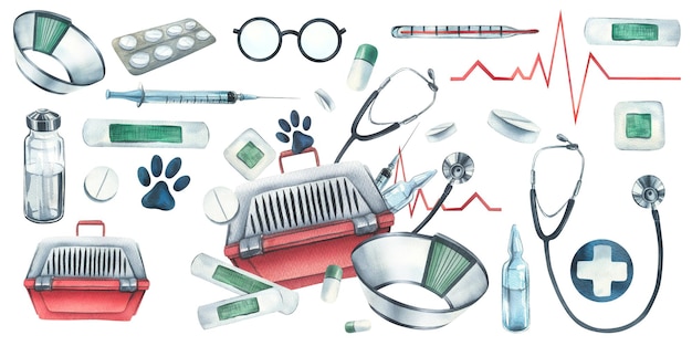 Equipo veterinario Ilustración acuarela Para el diseño y decoración de clínicas hospitales