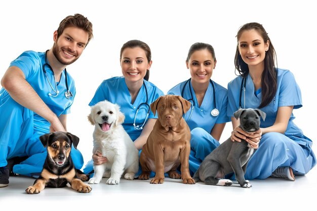 Equipo de veterinarios con fondo blanco