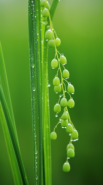 Foto equisetum telmateia con gotas de rocío