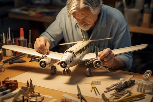 Foto er baute ein modellflugzeug.