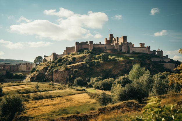 era medieval castillo luz del día caballero verde hierba paisaje sol