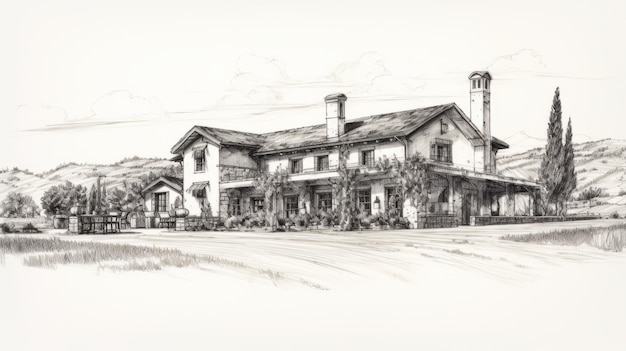 Era Napoleon Brick House Sketch Califórnia Plein Air Style