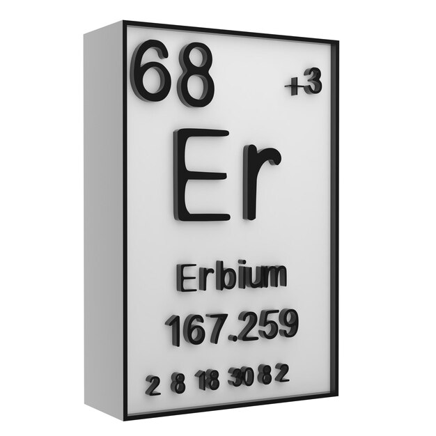 ErbiumPhosphor auf dem Periodensystem der Elemente auf weißem SchwarzgrundHistorie der chemischen Elemente repräsentiert die Atomnummer und das Symbol3d-Rendering