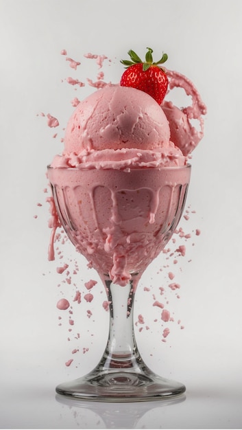 Erdbeer-Eis in einer Schüssel, die auf einem weißen Hintergrund isoliert ist