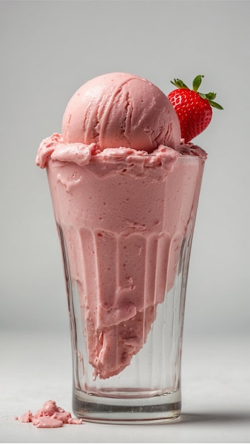 Erdbeer-Eis in einer Schüssel, die auf einem weißen Hintergrund isoliert ist
