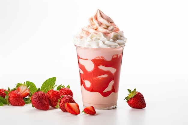 Erdbeer-Frappuccino-Milchshake mit Sahne-Sorbet-Sirup und Sorbet, separat präsentiert