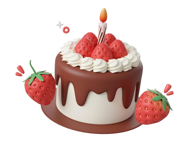 Erdbeer-Geburtstagskuchen für eine Feierfeier Happy Birthday 3d-Illustration