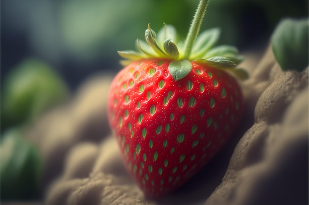 Erdbeer-Nahaufnahme mit Tiefenhintergrund. Generative KI
