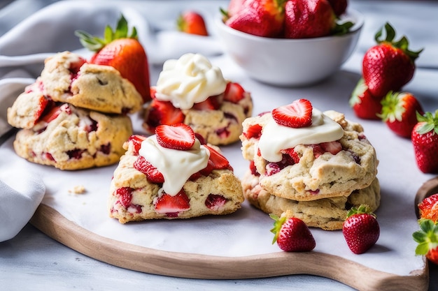 Erdbeer-Scones mit gekrümmter Sahne