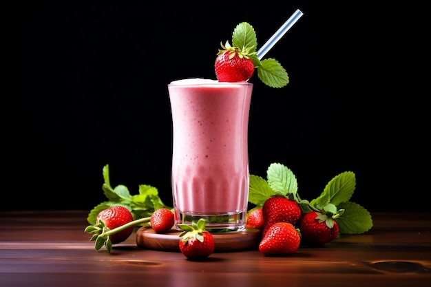 Erdbeer-Smoothie im Glas Generative Ai