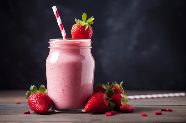 Erdbeer-Smoothie in einem Glas mit einem Strohhalm