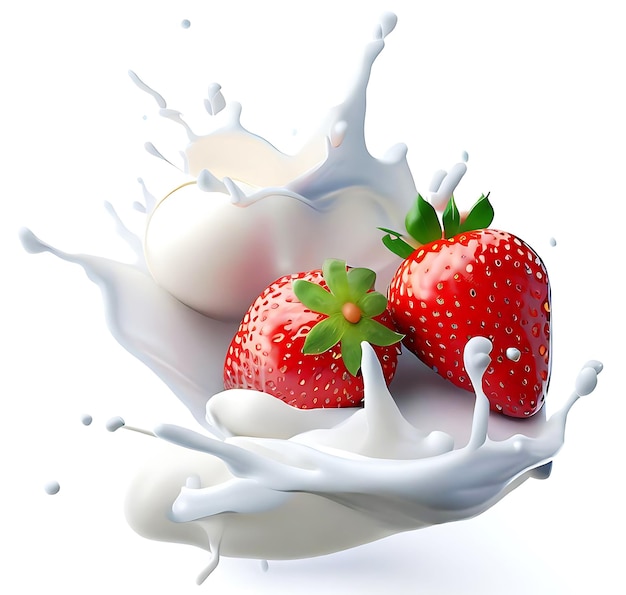 Erdbeere, die in Milch, Sahne oder Joghurt spritzt, wird erzeugt