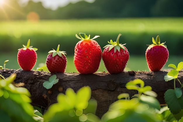 Erdbeeren auf einem Ast in einem Feld