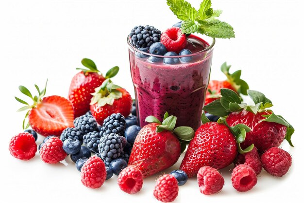 Erdbeeren-Blueberry-Smoothie auf weißem Hintergrund