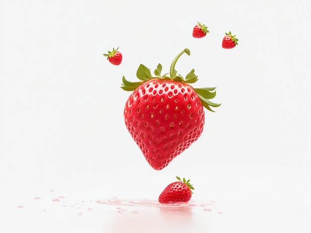 Erdbeeren, die auf einem weißen Hintergrund schweben