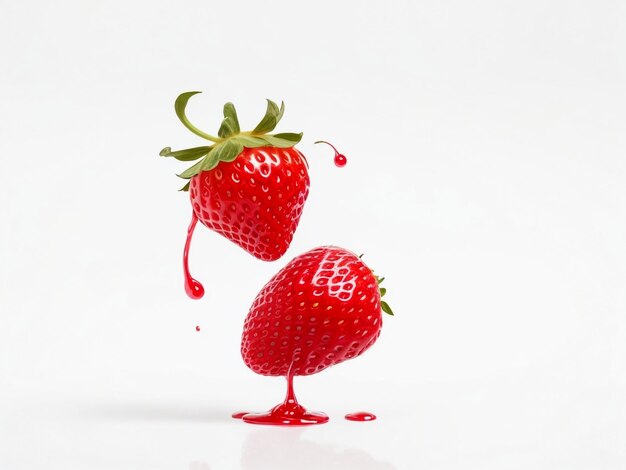 Erdbeeren, die auf einem weißen Hintergrund schweben