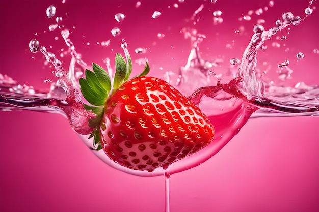 Erdbeeren in rosa Milchwasser spritzen